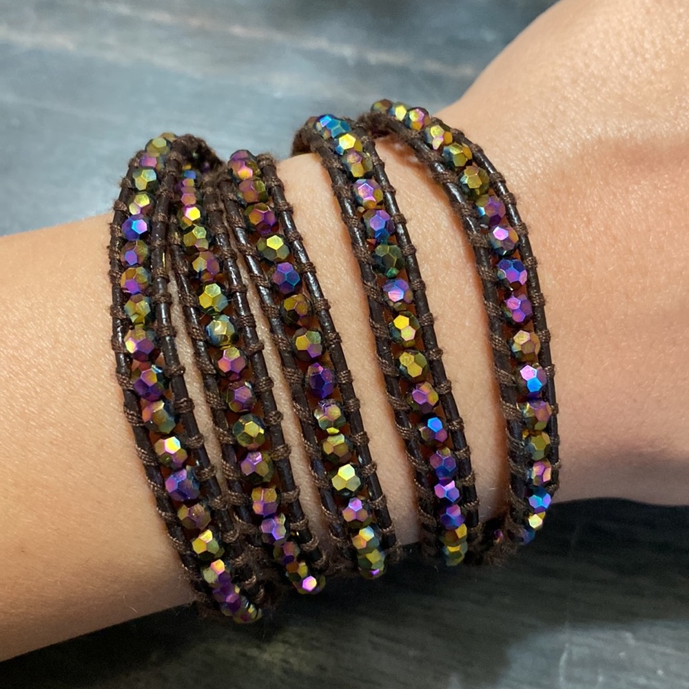 Iridescent crystal wrap bracelet or necklace